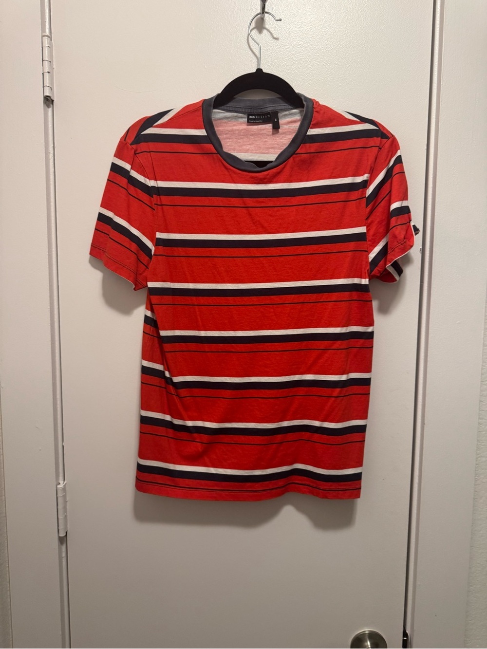 Asos Design Men’s XS Red White Navy Striped Crew Neck T-Shirt Casual Tee